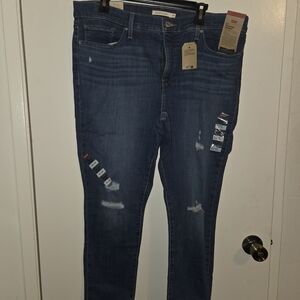 Levi's Distressed Dark Blue 311 Shaping Skinny Jeans W34 L30 18 SHORT